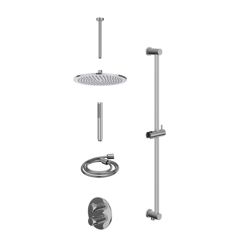 Winkelwagen 6 Excl. inbouwbox regendoucheset inbouwthermostaatkraan met 2-weg stop-omstel, plafondbuis 30cm, R30cmME, glijstang met uitlaat