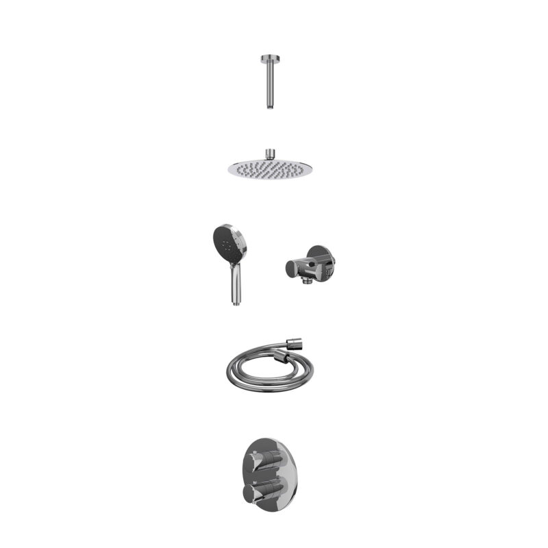 Excl. inbouwbox regendoucheset inbouwthermostaatkraan met 2-weg stop-omstel, plafondbuis 15cm, R20cmSL, verstelbare steun met