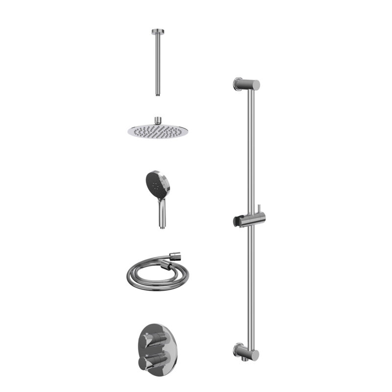 Excl. inbouwbox regendoucheset inbouwthermostaatkraan met 2-weg stop-omstel, plafondbuis 30cm, R20cmSL, glijstang met uitlaat