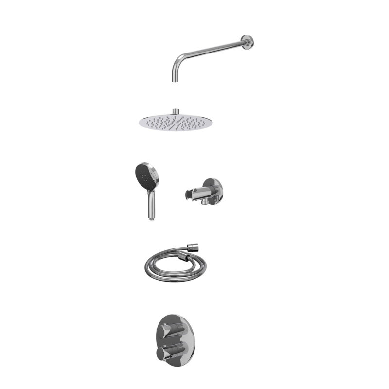 Excl. inbouwbox regendoucheset inbouwthermostaatkraan met 2-weg stop-omstel, wandarm, R25cmSL, houder met uitlaat, doucheslan