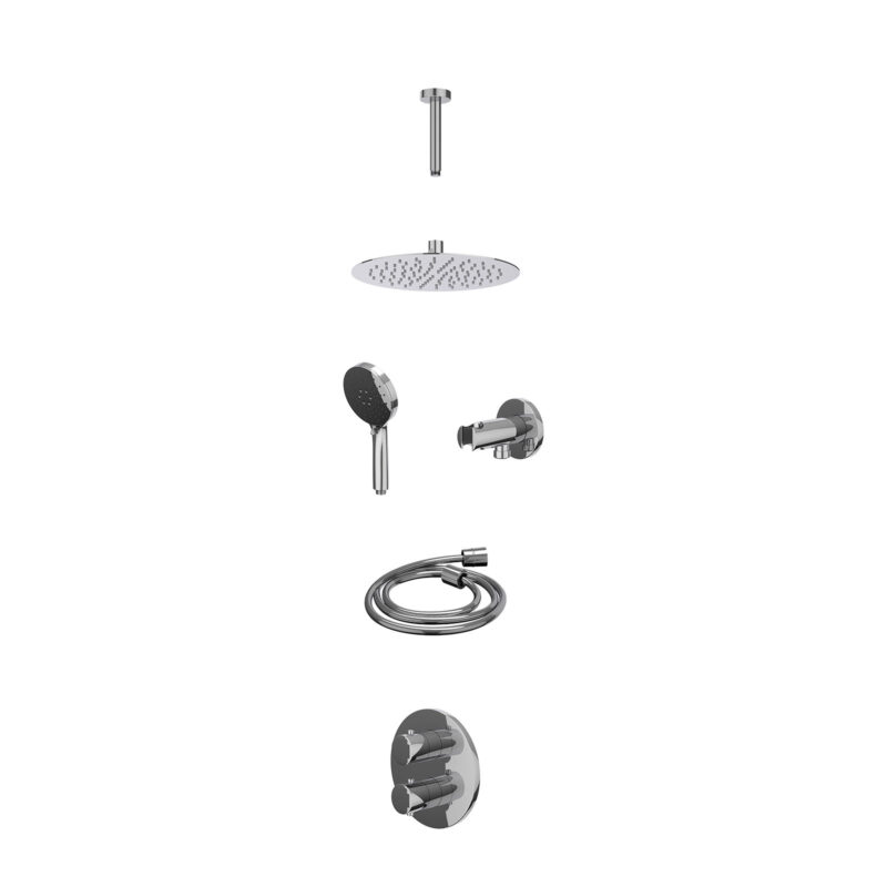 Excl. inbouwbox regendoucheset inbouwthermostaatkraan met 2-weg stop-omstel, plafondbuis 15cm, R25cmSL, houder met uitlaat, d