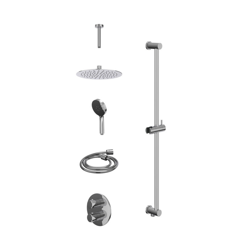 Winkelwagen 11 Excl. inbouwbox regendoucheset inbouwthermostaatkraan met 2-weg stop-omstel, plafondbuis 15cm, R25cmSL, glijstang met uitlaat