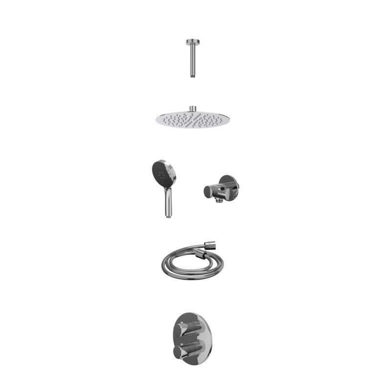Excl. inbouwbox regendoucheset inbouwthermostaatkraan met 2-weg stop-omstel, plafondbuis 15cm, R25cmSL, verstelbare steun met