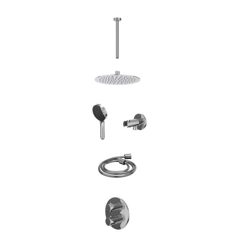 Winkelwagen 6 Excl. inbouwbox regendoucheset inbouwthermostaatkraan met 2-weg stop-omstel, plafondbuis 30cm, R25cmSL, houder met uitlaat, d