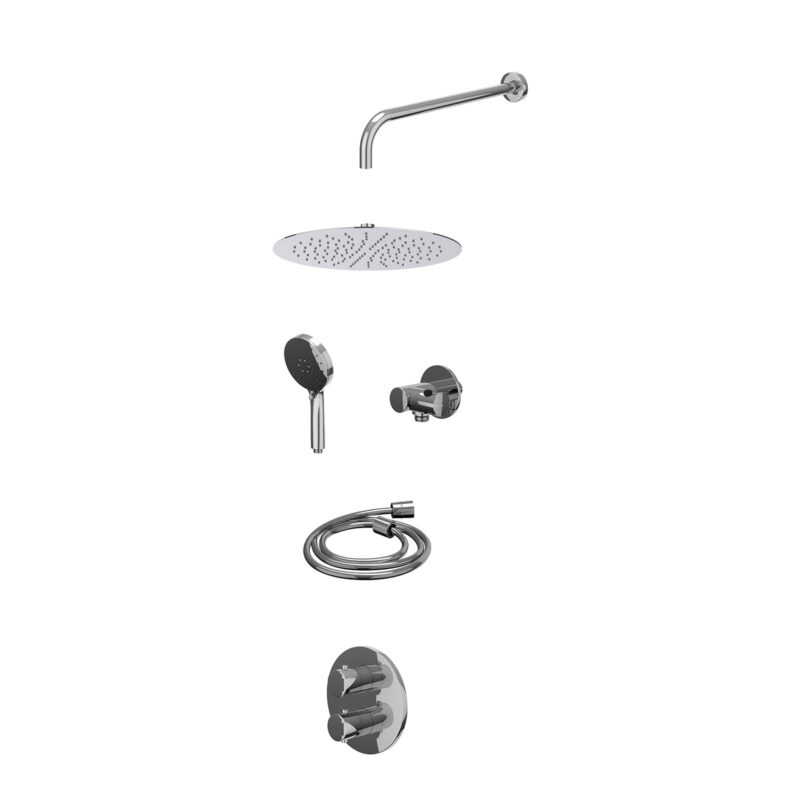 Winkelwagen 26 Excl. inbouwbox regendoucheset inbouwthermostaatkraan met 2-weg stop-omstel, wandarm, R30cmSL, verstelbare steun met geïnt. uitlaat, doucheslang 150cm en 3-standen handdouche