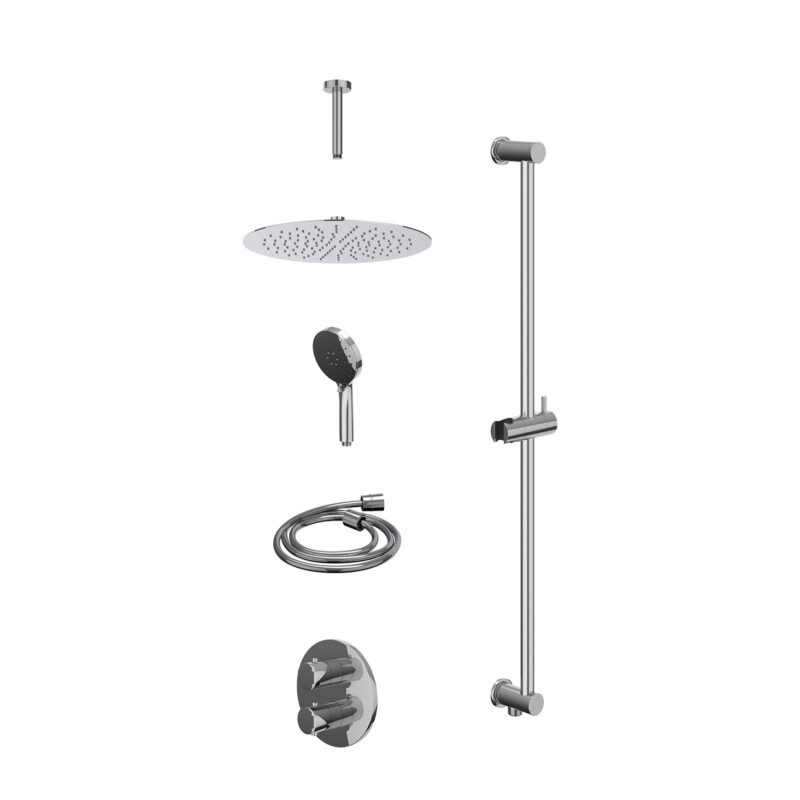 Winkelwagen 15 Excl. inbouwbox regendoucheset inbouwthermostaatkraan met 2-weg stop-omstel, plafondbuis 15cm, R30cmSL, glijstang met uitlaat, doucheslang 150cm en 3-standen handdouche