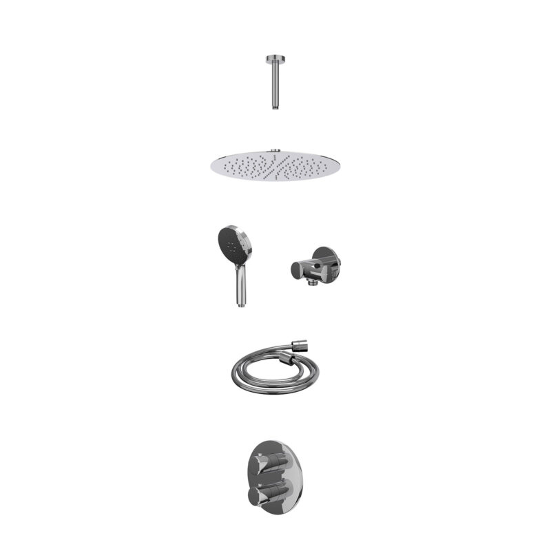 Excl. inbouwbox regendoucheset inbouwthermostaatkraan met 2-weg stop-omstel, plafondbuis 15cm, R30cmSL, verstelbare steun met