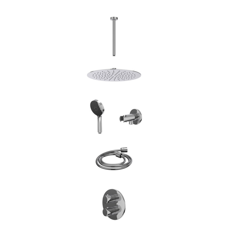 Winkelwagen 24 Excl. inbouwbox regendoucheset inbouwthermostaatkraan met 2-weg stop-omstel, plafondbuis 30cm, R30cmSL, houder met uitlaat, doucheslang 150cm en 3-standen handdouche