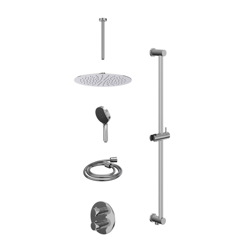Excl. inbouwbox regendoucheset inbouwthermostaatkraan met 2-weg stop-omstel, plafondbuis 30cm, R30cmSL, glijstang met uitlaat