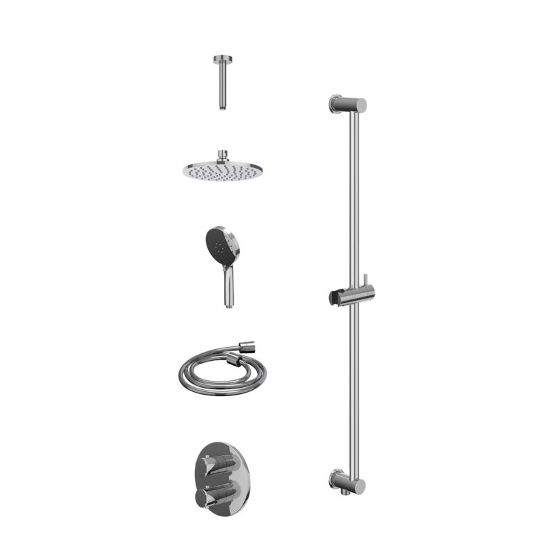 Excl. inbouwbox regendoucheset inbouwthermostaatkraan met 2-weg stop-omstel, plafondbuis 15cm, R20cmME, glijstang met uitlaat