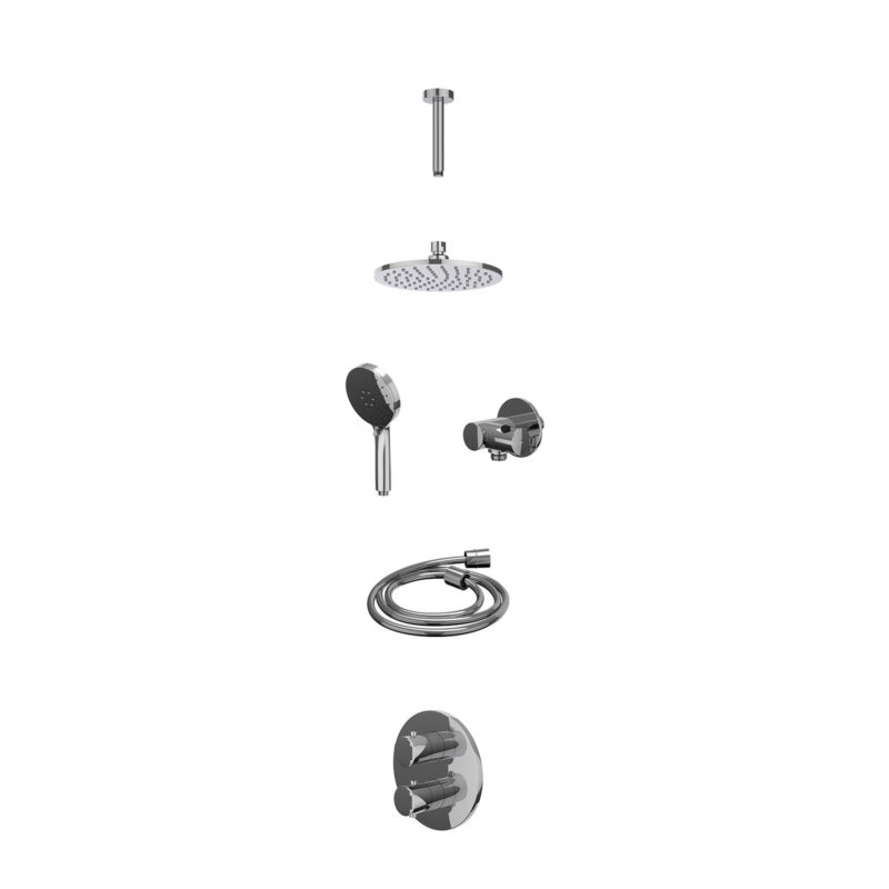 Excl. inbouwbox regendoucheset inbouwthermostaatkraan met 2-weg stop-omstel, plafondbuis 15cm, R20cmME, verstelbare steun met