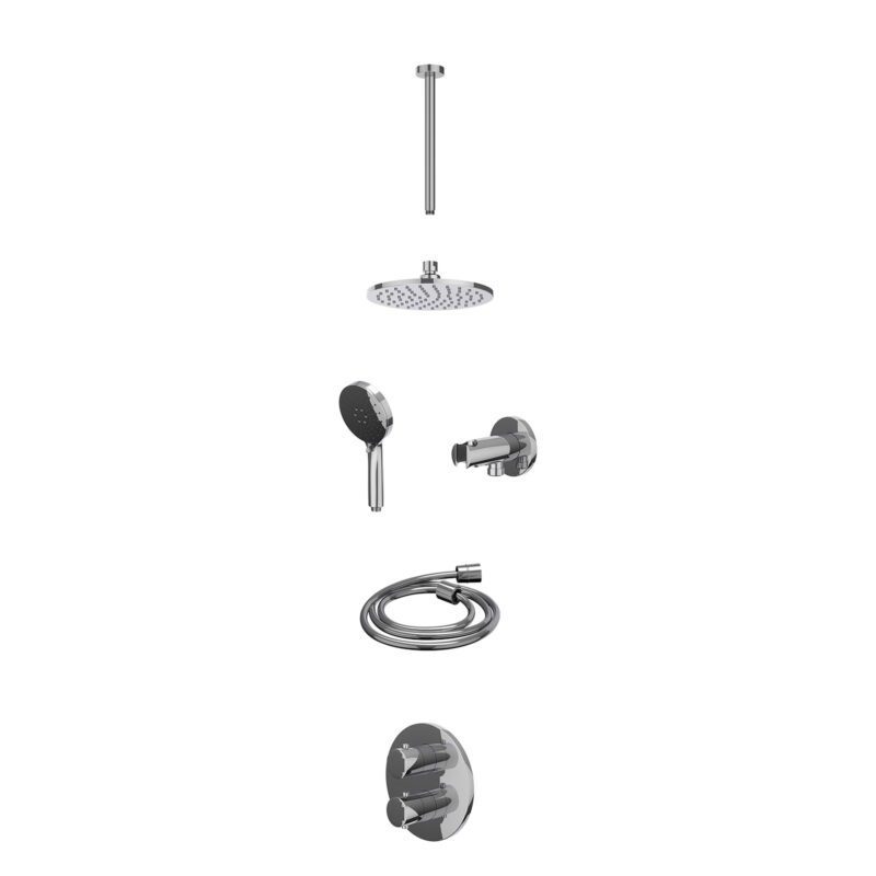 Excl. inbouwbox regendoucheset inbouwthermostaatkraan met 2-weg stop-omstel, plafondbuis 30cm, R20cmME, houder met uitlaat, d