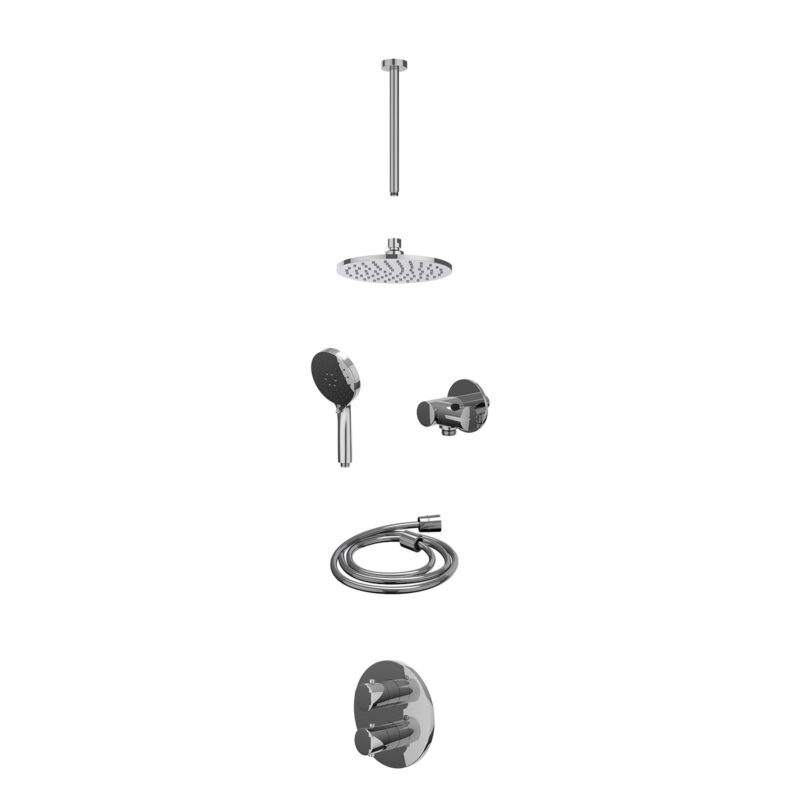 Excl. inbouwbox regendoucheset inbouwthermostaatkraan met 2-weg stop-omstel, plafondbuis 30cm, R20cmME, verstelbare steun met