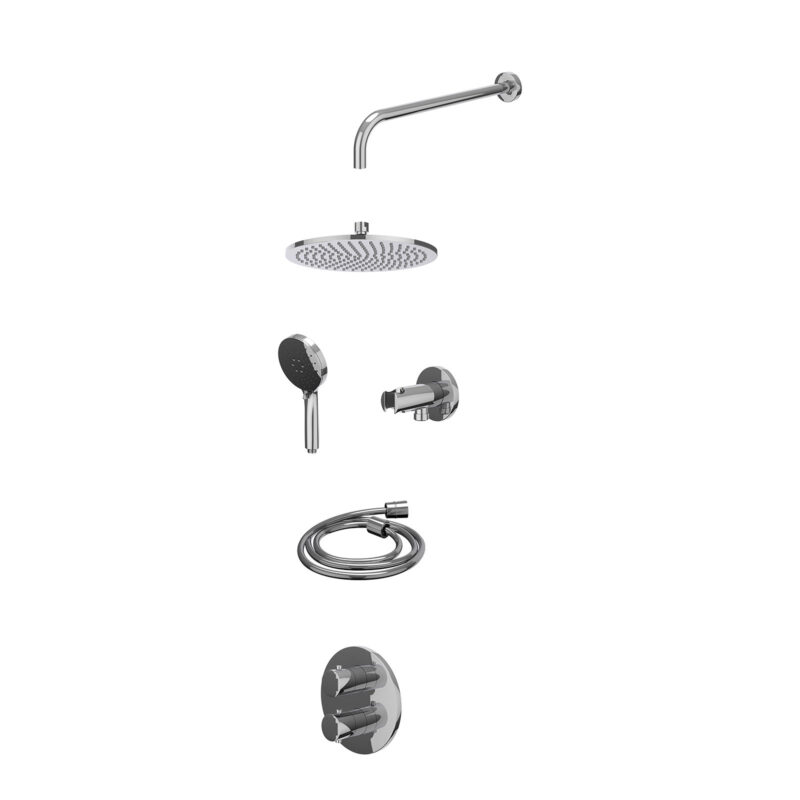 Excl. inbouwbox regendoucheset inbouwthermostaatkraan met 2-weg stop-omstel, wandarm, R25cmME, houder met uitlaat, doucheslan