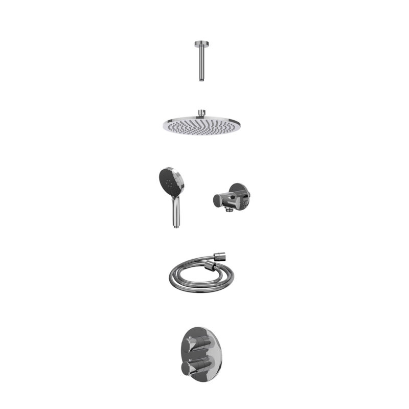 Winkelwagen 15 Excl. inbouwbox regendoucheset inbouwthermostaatkraan met 2-weg stop-omstel, plafondbuis 15cm, R25cmME, verstelbare steun met