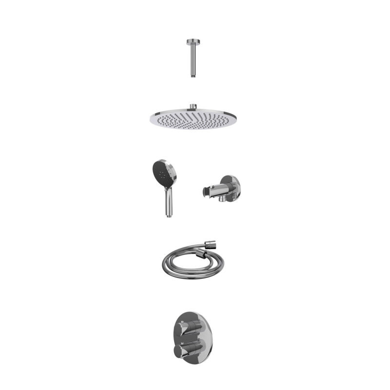 Excl. inbouwbox regendoucheset inbouwthermostaatkraan met 2-weg stop-omstel, plafondbuis 15cm, R30cmME, houder met uitlaat, d