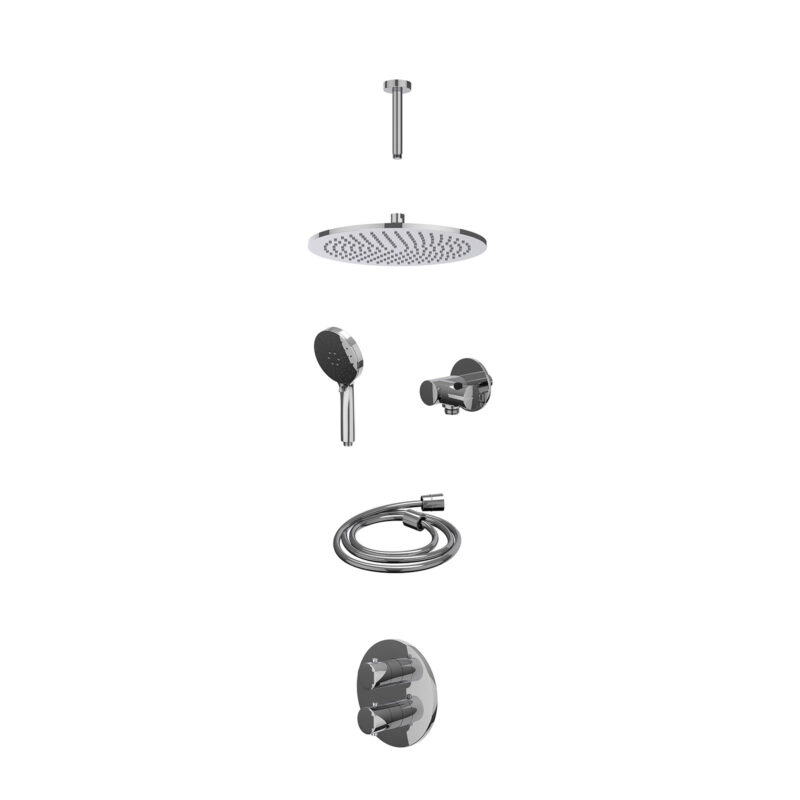 Excl. inbouwbox regendoucheset inbouwthermostaatkraan met 2-weg stop-omstel, plafondbuis 15cm, R30cmME, verstelbare steun met