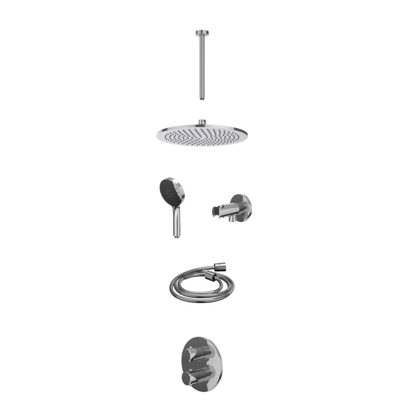 Winkelwagen 29 Excl. inbouwbox regendoucheset inbouwthermostaatkraan met 2-weg stop-omstel, plafondbuis 30cm, R30cmME, houder met uitlaat, d