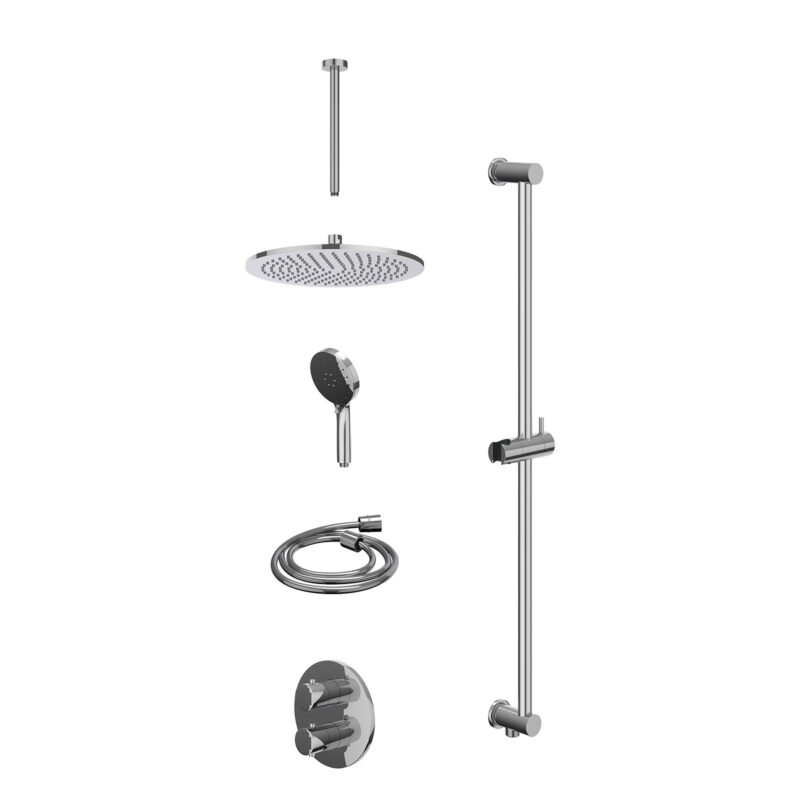 Winkelwagen 5 Excl. inbouwbox regendoucheset inbouwthermostaatkraan met 2-weg stop-omstel, plafondbuis 30cm, R30cmME, glijstang met uitlaat
