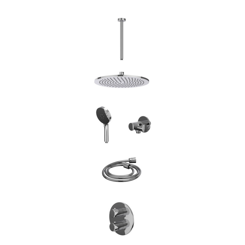 Winkelwagen 6 Excl. inbouwbox regendoucheset inbouwthermostaatkraan met 2-weg stop-omstel, plafondbuis 30cm, R30cmME, verstelbare steun met geïnt. uitlaat, doucheslang 150cm en 3-standen handdouche