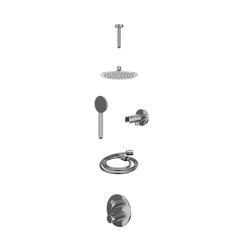 Winkelwagen 49 Excl. inbouwbox regendoucheset inbouwthermostaatkraan met 2-weg stop-omstel, plafondbuis 15cm, R20cmSL, houder met uitlaat, doucheslang 150cm en satin spray handdouche