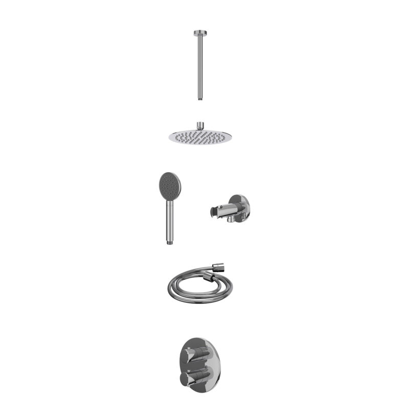 Winkelwagen 38 Excl. inbouwbox regendoucheset inbouwthermostaatkraan met 2-weg stop-omstel, plafondbuis 30cm, R20cmSL, houder met uitlaat, doucheslang 150cm en satin spray handdouche