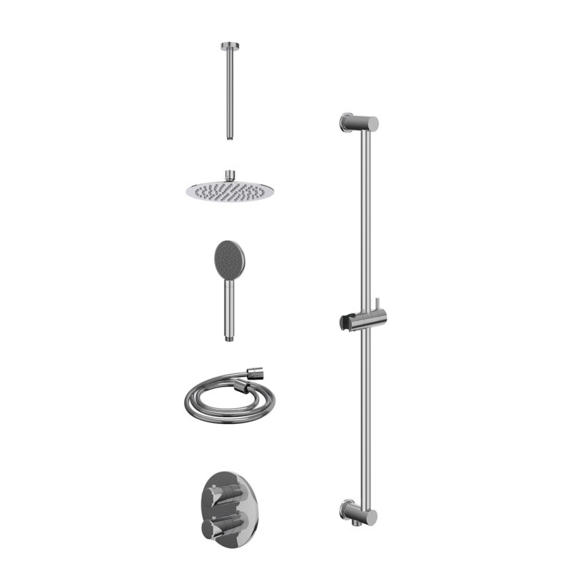 Winkelwagen 22 Excl. inbouwbox regendoucheset inbouwthermostaatkraan met 2-weg stop-omstel, plafondbuis 30cm, R20cmSL, glijstang met uitlaat, doucheslang 150cm en satin spray handdouche