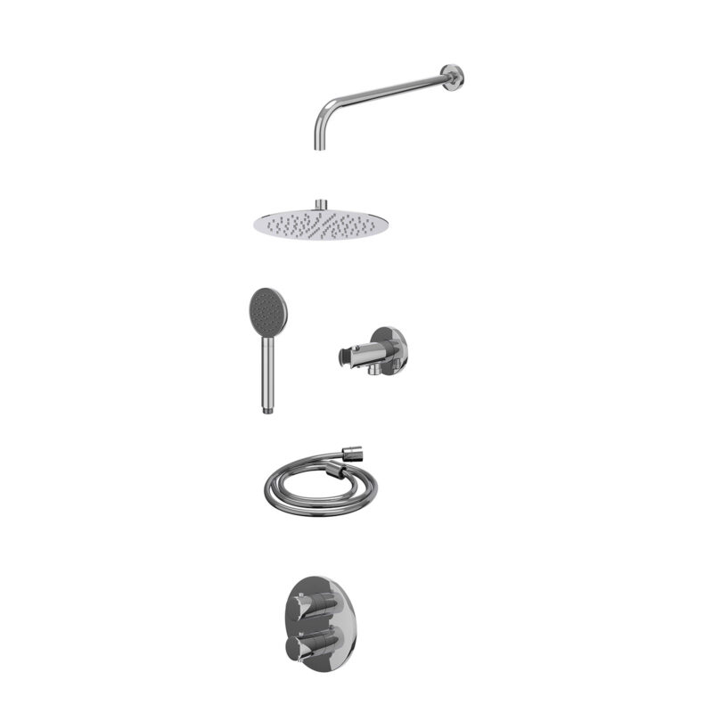 Excl. inbouwbox regendoucheset inbouwthermostaatkraan met 2-weg stop-omstel, wandarm, R25cmSL, houder met uitlaat, doucheslan