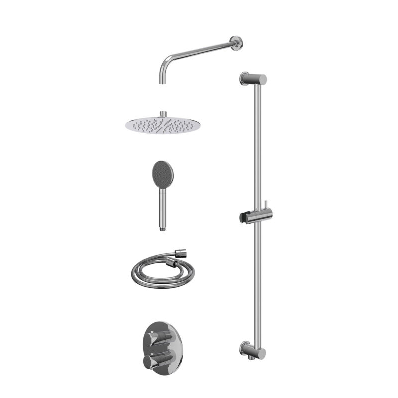 Excl. inbouwbox regendoucheset inbouwthermostaatkraan met 2-weg stop-omstel, wandarm, R25cmSL, glijstang met uitlaat, douches