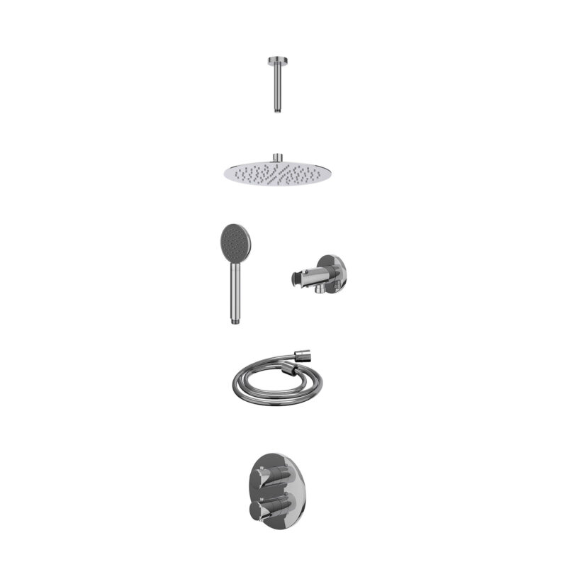 Excl. inbouwbox regendoucheset inbouwthermostaatkraan met 2-weg stop-omstel, plafondbuis 15cm, R25cmSL, houder met uitlaat, d