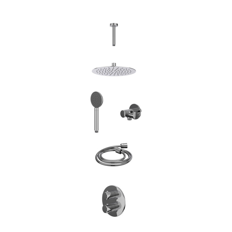 Excl. inbouwbox regendoucheset inbouwthermostaatkraan met 2-weg stop-omstel, plafondbuis 15cm, R25cmSL, verstelbare steun met