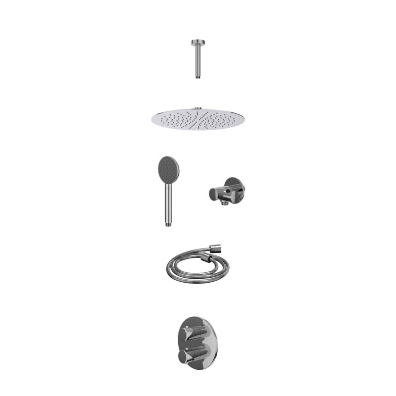 Excl. inbouwbox regendoucheset inbouwthermostaatkraan met 2-weg stop-omstel, plafondbuis 15cm, R30cmSL, verstelbare steun met