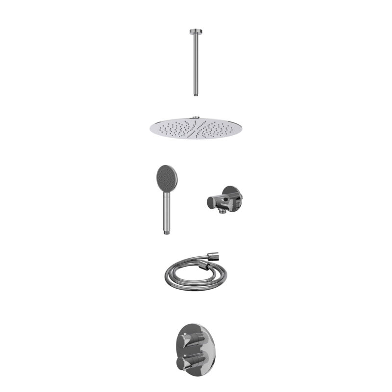 Winkelwagen 4 Excl. inbouwbox regendoucheset inbouwthermostaatkraan met 2-weg stop-omstel, plafondbuis 30cm, R30cmSL, verstelbare steun met geïnt. uitlaat, doucheslang 150cm en satin spray handdouche