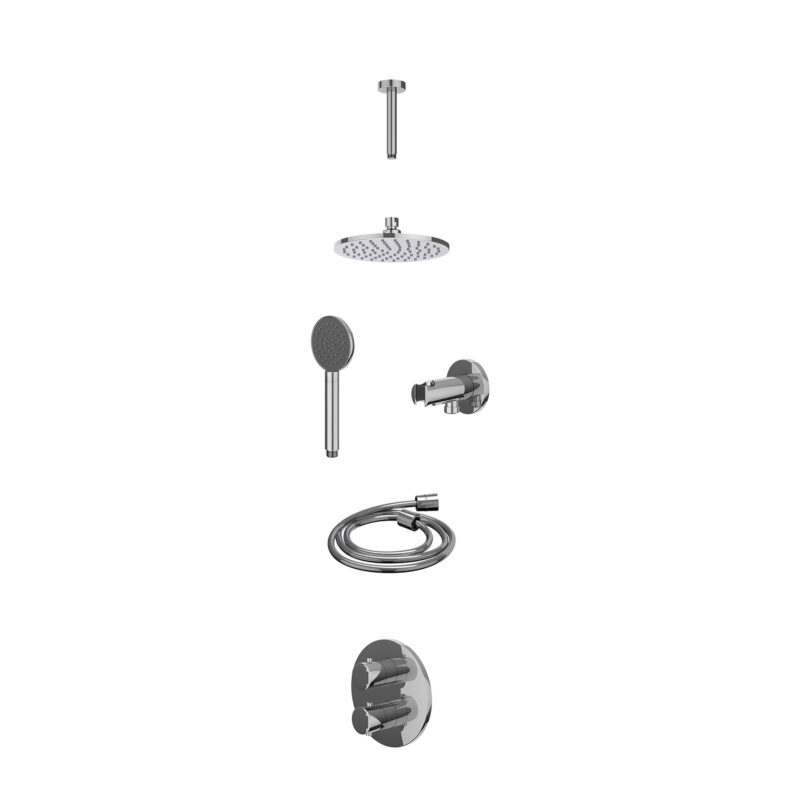 Winkelwagen 21 Excl. inbouwbox regendoucheset inbouwthermostaatkraan met 2-weg stop-omstel, plafondbuis 15cm, R20cmME, houder met uitlaat, doucheslang 150cm en satin spray handdouche