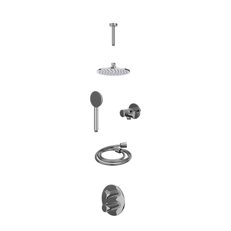 Winkelwagen 18 Excl. inbouwbox regendoucheset inbouwthermostaatkraan met 2-weg stop-omstel, plafondbuis 15cm, R20cmME, verstelbare steun met geïnt. uitlaat, doucheslang 150cm en satin spray handdouche