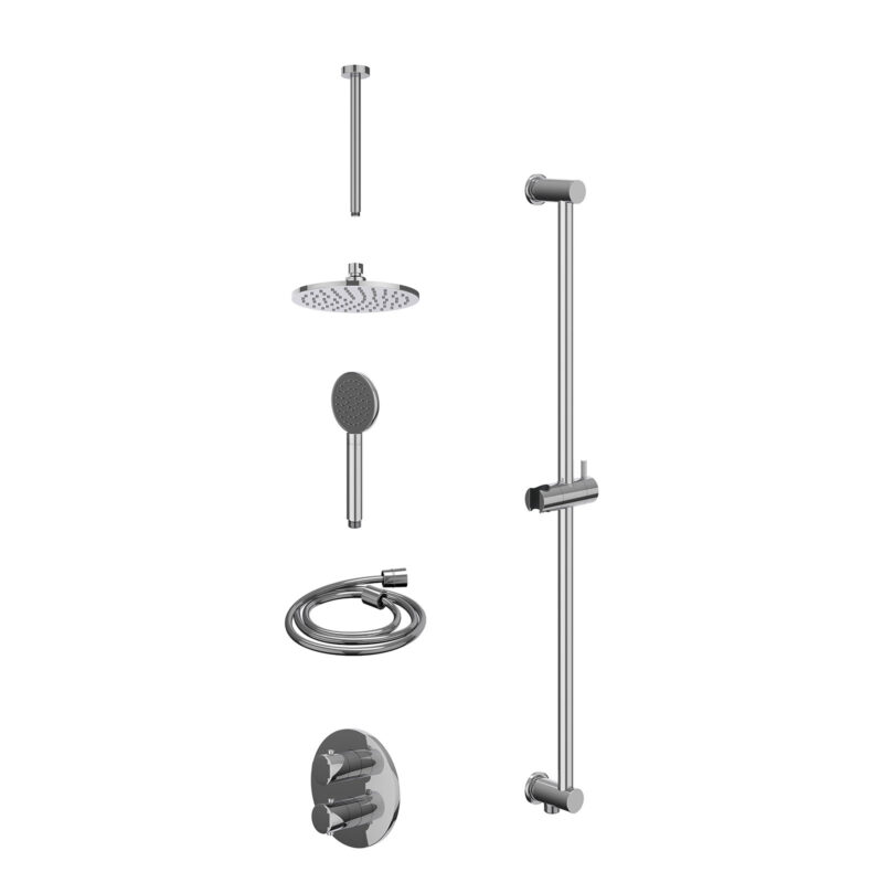 Excl. inbouwbox regendoucheset inbouwthermostaatkraan met 2-weg stop-omstel, plafondbuis 30cm, R20cmME, glijstang met uitlaat
