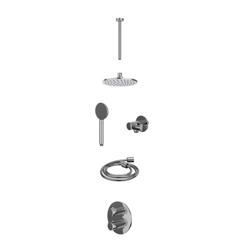 Winkelwagen 8 Excl. inbouwbox regendoucheset inbouwthermostaatkraan met 2-weg stop-omstel, plafondbuis 30cm, R20cmME, verstelbare steun met geïnt. uitlaat, doucheslang 150cm en satin spray handdouche