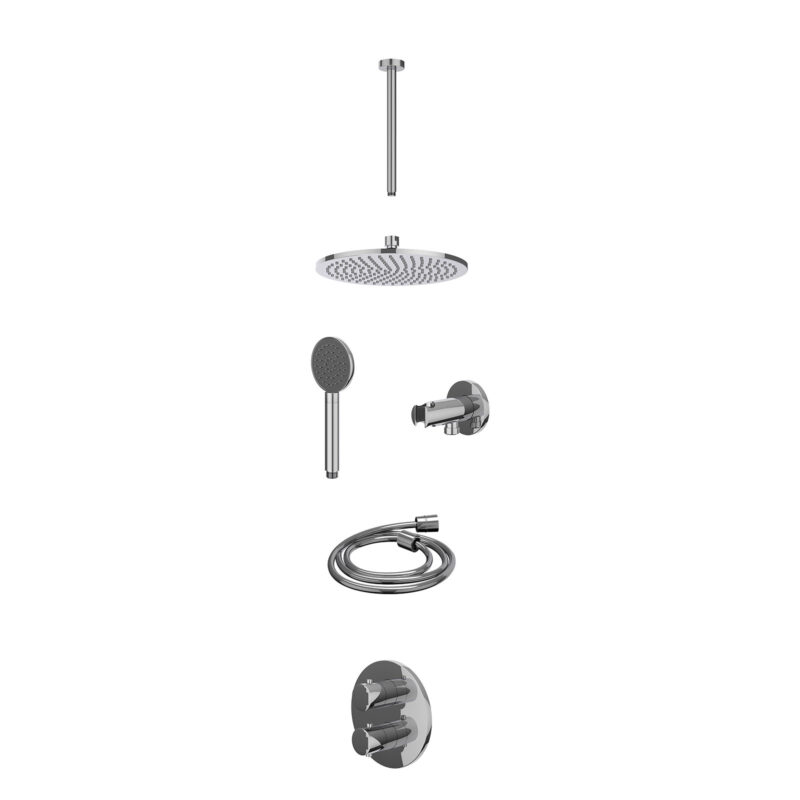 Excl. inbouwbox regendoucheset inbouwthermostaatkraan met 2-weg stop-omstel, plafondbuis 30cm, R25cmME, houder met uitlaat, d