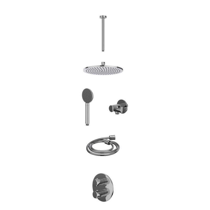 Excl. inbouwbox regendoucheset inbouwthermostaatkraan met 2-weg stop-omstel, plafondbuis 30cm, R25cmME, verstelbare steun met