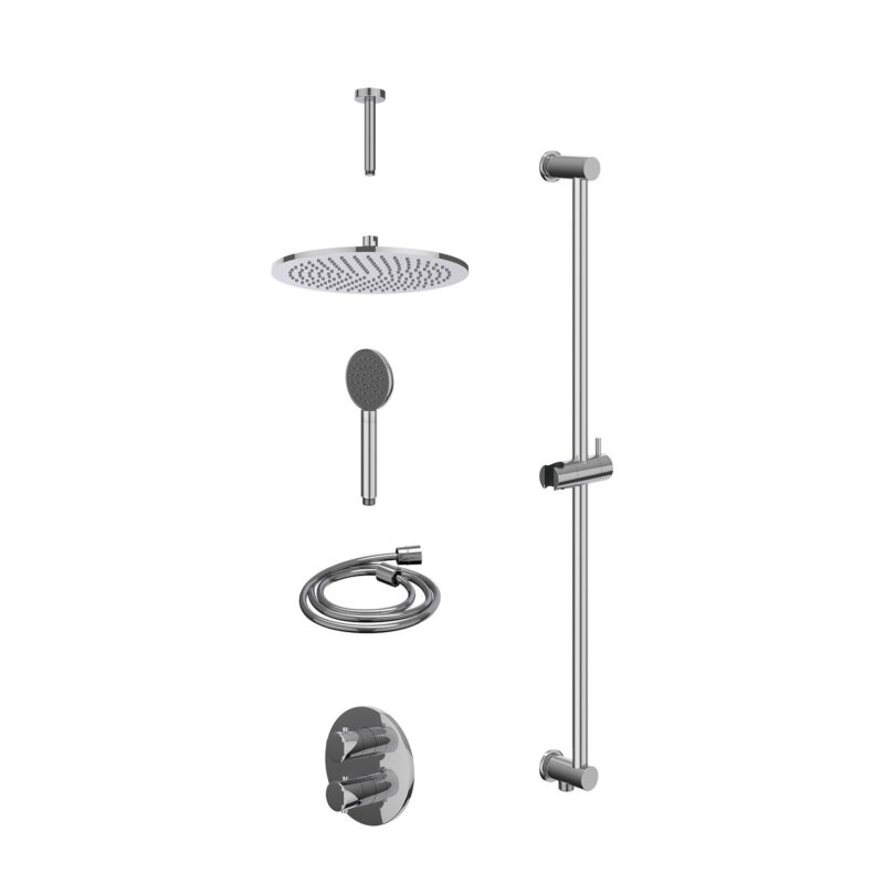 Excl. inbouwbox regendoucheset inbouwthermostaatkraan met 2-weg stop-omstel, plafondbuis 15cm, R30cmME, glijstang met uitlaat