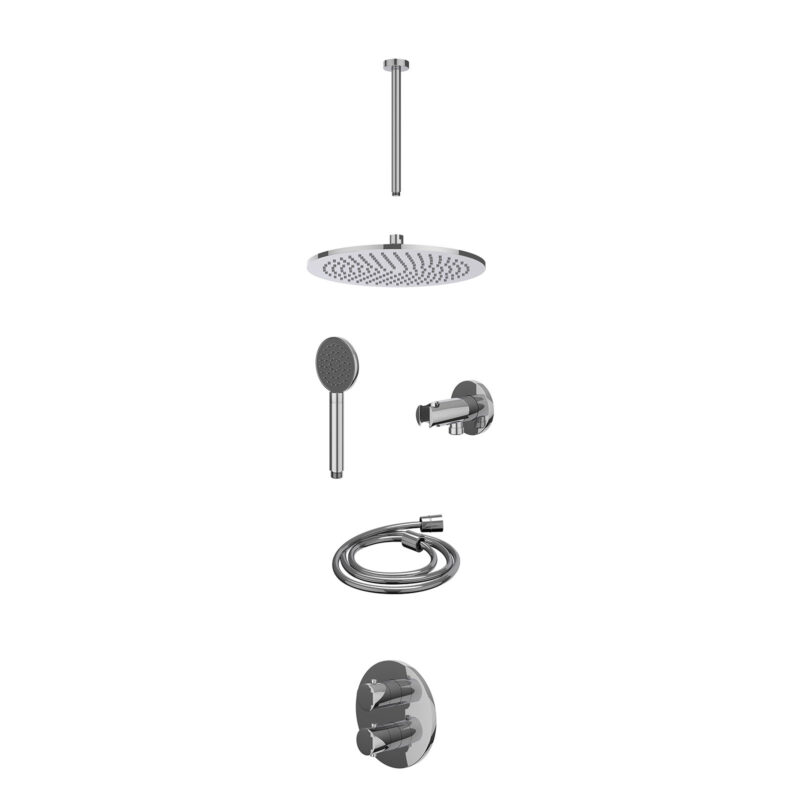 Winkelwagen 18 Excl. inbouwbox regendoucheset inbouwthermostaatkraan met 2-weg stop-omstel, plafondbuis 30cm, R30cmME, houder met uitlaat, doucheslang 150cm en satin spray handdouche