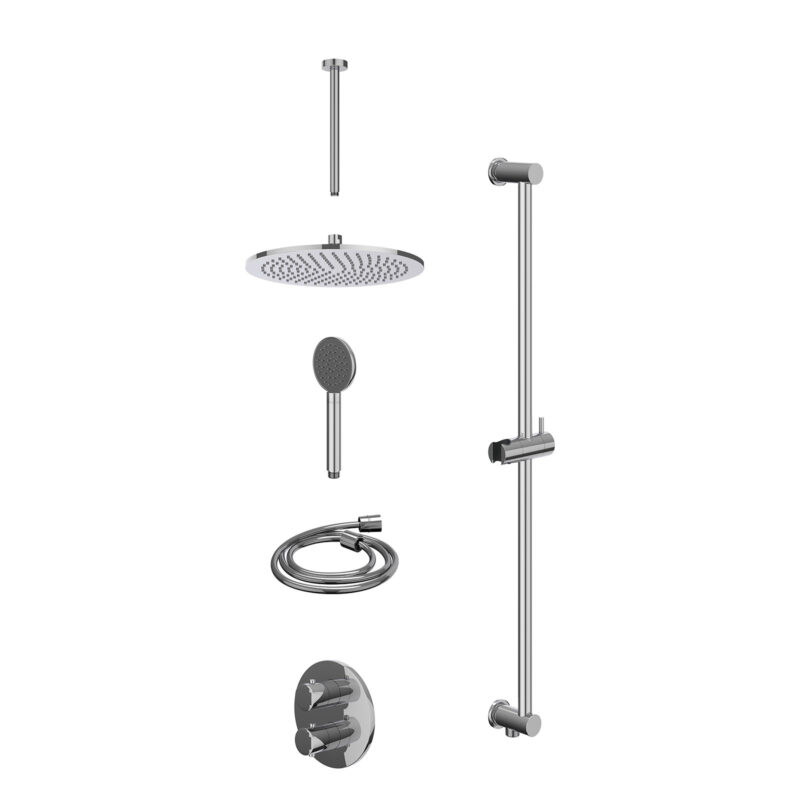 Winkelwagen 9 Excl. inbouwbox regendoucheset inbouwthermostaatkraan met 2-weg stop-omstel, plafondbuis 30cm, R30cmME, glijstang met uitlaat, doucheslang 150cm en satin spray handdouche