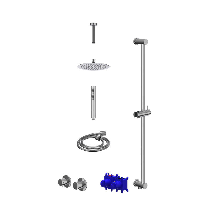 Winkelwagen 15 Regendoucheset inbouwthermostaatkraan met 2-weg stop-omstel symmetry, 15cm plafondbuis, R20cmSL, glijstang met uitlaat, doucheslang 150cm en staafmodel