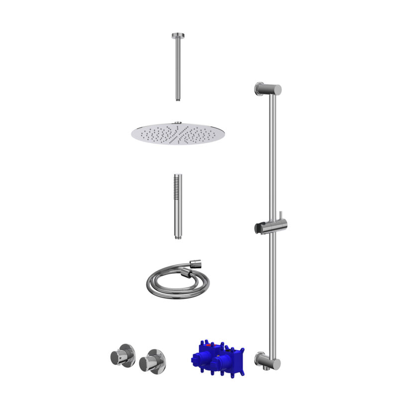 Winkelwagen 36 Regendoucheset inbouwthermostaatkraan met 2-weg stop-omstel symmetry, 30cm plafondbuis, R30cmSL, glijstang met uitlaat, doucheslang 150cm en staafmodel
