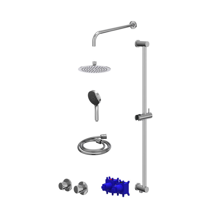 Regendoucheset inbouwthermostaatkraan met 2-weg stop-omstel symmetry, 40cm wandarm, R20cmSL, glijstang met uitlaat, douchesla