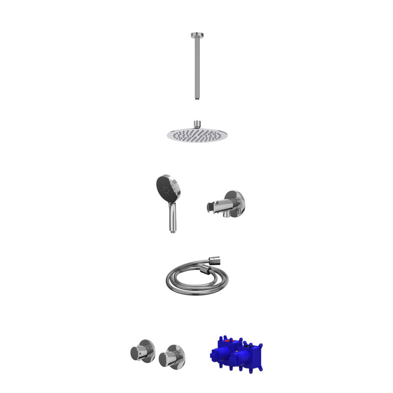Regendoucheset inbouwthermostaatkraan met 2-weg stop-omstel symmetry, 30cm plafondbuis, R20cmSL, houder met uitlaat, douchesl