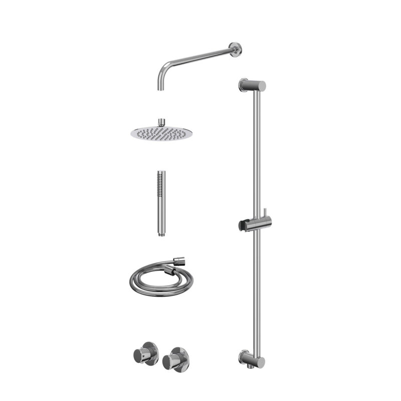Winkelwagen 16 Excl. inbouwbox regendoucheset inbouwthermostaatkraan met 2-weg stop-omstel symmetry, 40cm wandarm, R20cmSL, glijstang met uitlaat, doucheslang 150cm en staafmodel