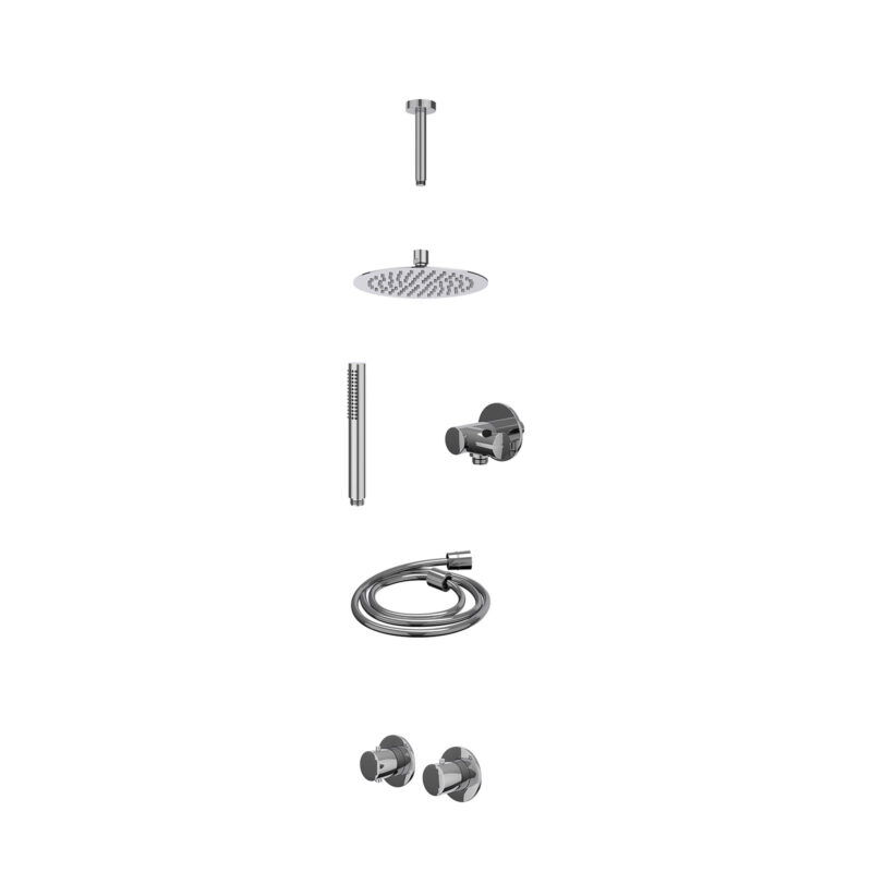 Winkelwagen 16 Excl. inbouwbox regendoucheset inbouwthermostaatkraan met 2-weg stop-omstel symmetry, 15cm plafondbuis, R20cmSL, verstelbare steun met geïnt. uitlaat, doucheslang 150cm en staafmodel