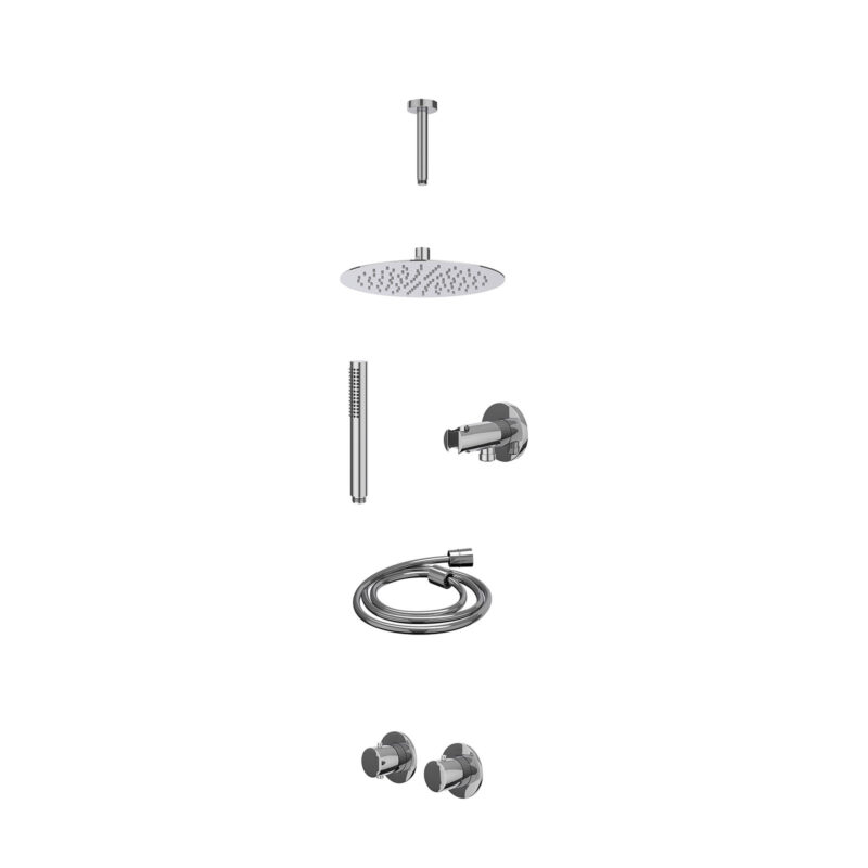 Winkelwagen 6 Excl. inbouwbox regendoucheset inbouwthermostaatkraan met 2-weg stop-omstel symmetry, 15cm plafondbuis, R25cmSL, houder met uitlaat, doucheslang 150cm en staafmodel