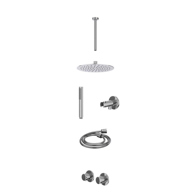 Winkelwagen 27 Excl. inbouwbox regendoucheset inbouwthermostaatkraan met 2-weg stop-omstel symmetry, 30cm plafondbuis, R25cmSL, houder met uitlaat, doucheslang 150cm en staafmodel